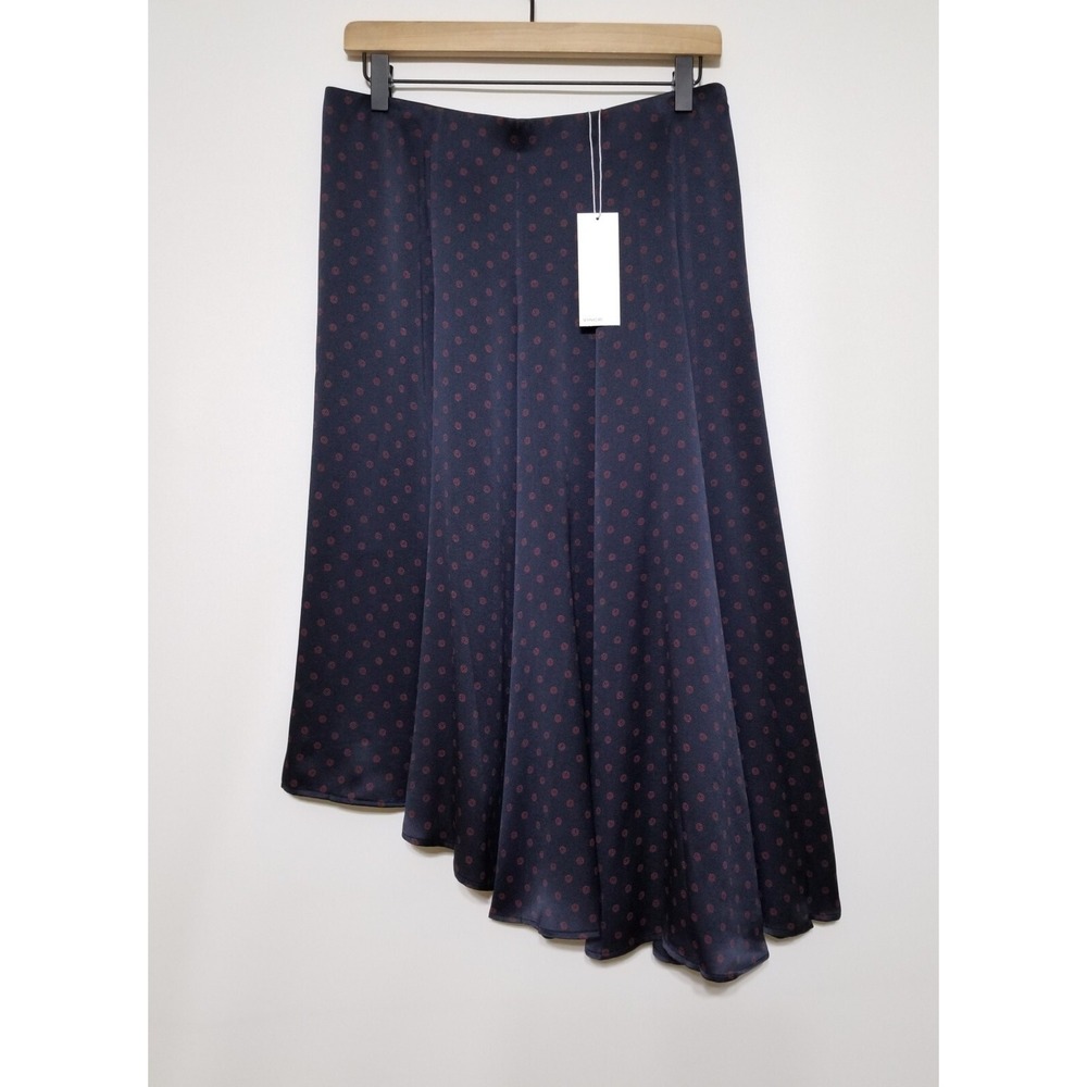 Vince Leaf Foulard 100% Silk Satin Asymmetric Midi Skirt Navy Blue XS M $325 - Picture 6 of 14